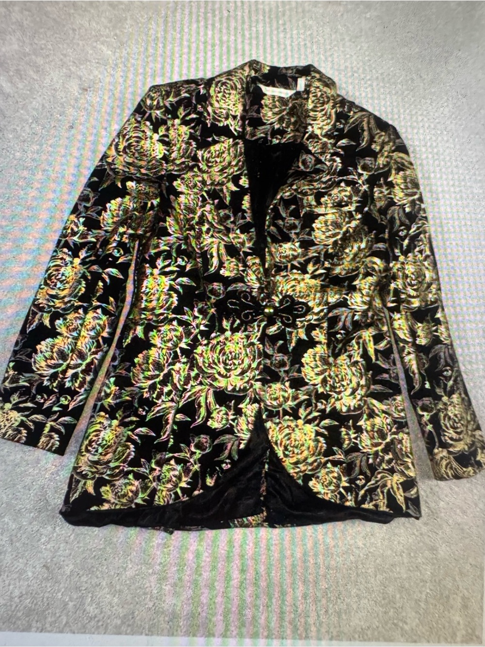 Soft Surroundings - Black Satin Jacket with Gold Floral Lining